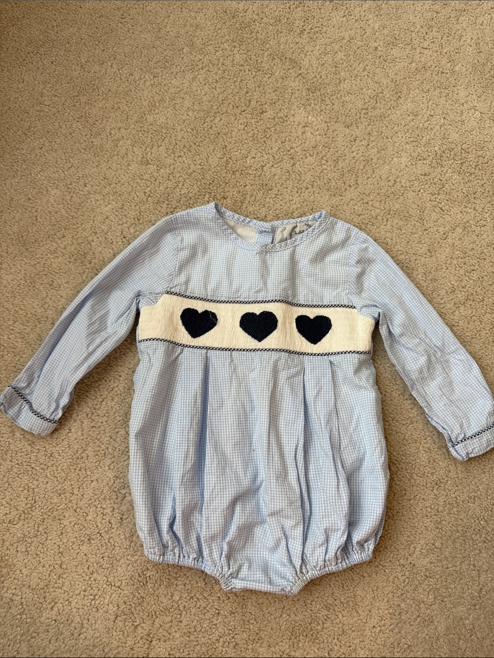 The Bella Bean Light Blue Heart Smocked Bubble